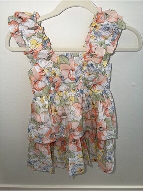 Janie and Jack Floral Ruffle Tiered Dress in Peach, Cream, Green